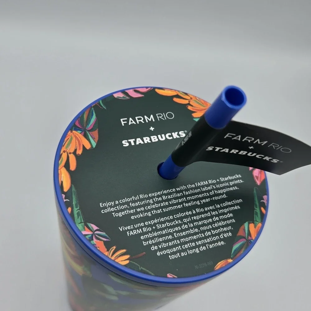 New‎ Farm Rio + Starbucks Blue Banana Vibrant Stainless Cold Cup Tumbler 24 oz